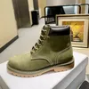 Designer Kurt Griege Stivali in cashmere Scarpe da donna Stivali Martin Scarpa con frenulo marrone chiaro Stivali con suola sutura a contrasto con ago grosso verde militare