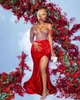 2022 아랍어 ASO EBI RED MERMAID PROM DRESS BEADED CRYSTALS 섹시한 저녁 공식 파티 두 번째 리셉션 생일 약혼 가운 드레스 ZJ427