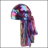 Party Hats Fashion Silk Long Tail Scarf Cap Pirate Hat Mti Colors Soft Satin Durag Bandanna Turban for Women Drop Delivery 2022 Home DHNA7