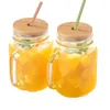 Natural Bamboo Cap Lids Reusable Wooden Mason Jar Lid Sealing Caps With Straw Hole And Silicone Seal DH98