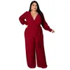 Sp￥rar FS 2022 Sexig mode l￥ng￤rmad kvinnors plus -kl￤der 4xl Deep V Loose Jumpsuit f￶r kvinnor med b￤ltet rakt fast