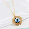 Collier main en cristal Hamsa mauvais œil pour femmes, cœur rond, œil bleu turc, pull, chaîne de clavicule, bijoux