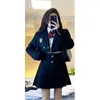 Kledingsets 2022Autumn Korea Japan Style Lady kort uniform pak lange mouw jas wit shirt geplooide rok mode jk set g832