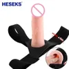 Beauty Items HESEKS Wearable Realistic Strap-on Dildo Panties Penis Extension Sleeve Harness Hollow Dildos Adult sexy Toys For Men