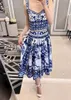 D2022G Женская летняя новая мода Сексуальная короткая юбка синяя и белая фарфоровая топ-платье с брендом.