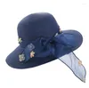 Cappelli larghi brim Summer Beach Hat Women Girl Girl Lace Bow Flower Sun Big