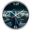 Horloges murales Creative moto horloge pour hommes salon bureau chambre verre visage cadre en métal pas de son cadeau lisse