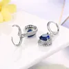 Kolczyki Dangle Fashion Sterling 925 Srebrna kropla dla kobiet Niebieski kamień kamień saphire biżuteria