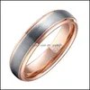 Anéis de casamento anéis de casamento figurinos atacadistas jóias de ouro rosa cor de ouro tungsten aço contraste escova de 6 mm Wdding Ring F dhu2t