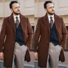 Winter Mens Woolen Tuxedos Overcoats Long Jacket Coffee Groom Party Prom Coat Business Wear Outfit One Piece