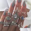 Cluster Rings Cluster Rings Vintage Sier Big Star For Women Boho Geometric Flower Crystal Knuckle Ring Set Bohemian Midi Finger Jewe Dhkpz