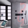 Ensembles de douche de salle de bains Système de musique noir mat Ensemble de robinet de colonne de pluie de brouillard de bain thermostatique LED