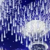 Strings Meteor Shower Light Falling Rain Outdoor Christmas Garland 8Tubes Snow Icicle For Holiday Tree Decor