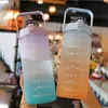 2000 ml Big Capacity Sport Water Bottle 4 Colors Frosted Gradient Straw Type Plast Tumblers 68oz Outdoor Travel Portable Kettles Express A0001