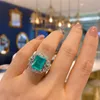 Wedding Rings Fashion Retro 10 12mm Paraiba Ruby Emerald Adjustable Opening Engagement Ring Luxury Designer Jewelry For Party Friends Gift