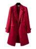女性のスーツ秋の冬の女性アウトウェアフォーマルブレザーピンクブラックネイビーブルーベージュオフィスレディース女性ビジネスワークロングジャケットコート