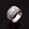 Wedding Rings Wedding Rings Luxury Male Female White Zircon Stone Ring Cute Sier Color Crystal Round Promise Engagement For Women Me Dhjuu