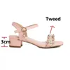 Sandals Tweed Shoes Designer Checkered Plaid Women Buckled Strap Beige Pink Blue Ochanmeb Sandles