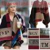 مخصص الخاص بك التطريز الأولي على Women Poncho وشاح British Plaid Fleece Cape Winter Poncho BLANCET2800