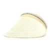 Caps de bola primavera no verão chapéu de palha de cor sólida pérola visorações solar tap para mulheres 10