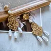 Pendientes de diseñador de filigrana Vintage en forma de lágrima, colgante de perlas, accesorios llamativos para las orejas, joyería para mujer