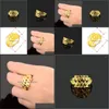 Wedding Rings Wedding Rings Arrival Gold Filled Cocktail Color Geometric Ring 11Mm Big For Women Men Vintage Jewelry Gift Wholesalew Dhjqw