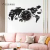 120CM Punch-free DIY Black Acrylic World Map Large Wall Clock Modern Design Stickers Silent Watch Home Living Room Kitchen Decor