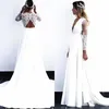 Charmante weiße Langarm-Brauthochzeitskleider aus Spitze mit tiefem V-Ausschnitt für die Braut im Großhandel mit Rückenausschnitt in A-Linie