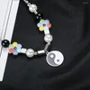 Catene in acciaio inossidabile Hip Hop Yin e Yang Perla Lettera A Collana con ciondolo a forma di fiore Regalo di gioielli per lui