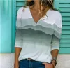 T-shirt da uomo 2022 Camicetta con stampa a colori di diamanti primaverili Maglietta da donna Elegante con scollo a V Top a maniche lunghe Autunno Casual Allentato Taglie forti Streetwear