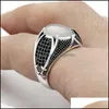 Anéis de casamento Anéis de casamento vintage artesanal islâmico para homens moda antiga incrustada zircão preto punk religioso muçulmano anel jóiasw dhnlq