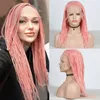 Perucas sintéticas carisma caixa curta tranças peruca rosa trançada com frente de renda de cabelo de bebê para mulheres cosplay resistente ao calor