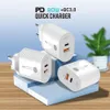 20W Dual Ports PD Charger Type C QC3.0 Wall Charger EU US AC Home Travel Adapters voor iPad iPhone 14 X XS Max 11 12 13 Huawei Samsung Android -telefoon met retailbox