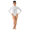 Stage Draag 13 kleuren High Neck Ballet Leotard Women One Piece Dancer Shiny Metallic Dancing Performance kostuum Lange mouw Bodysuit