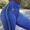 Pantalon de deux pièces pour femmes jean taille faux jean élastique graphique élastique skinny automne hiver confortable pantalon crayon respirant
