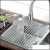 Food Savers Storage Containers Foldable Stainless Steel Dish Drainer Roll Up Drying Rack Shelf Kitchen Sink Holder Organizer Bowl Dhual