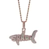 Hip Hop Shark Letters Pendant Necklace Jewelry for Women Men Real Gold Plated TopBling Zircon