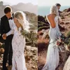 Exquisite New Mermaid Lace Long Sleeve Bridal Wedding Dresses Open Back Illusion Neckline Wedding Gowns for Bride Appliqued