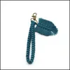 Keychains Lanyards Boho Handgjorda v￤vda Rame Keychain med Leaf Charm // Designv￤ska Tillbeh￶r // Key Ring Chain/Tiny Keyring Drop DHD8R