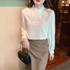 Camicette da donna Elegante chiffon impiombato fiori 3D 2022 Pullover da pendolarismo Camicia da donna manica lunga principessa