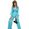 Pantaloni a due pezzi da donna 2022 Abito di moda Satin Ding Manica a tre quarti 2 Set Cintura Design Casual Active Wear Donna Streetwear