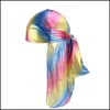 Party Hats Fashion Silk Long Tail Scarf Cap Pirate Hat Mti Colors Soft Satin Durag Bandanna Turban for Women Drop Delivery 2022 Home DHNA7