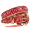 Belts Women Leather Belt Cowgirl Y2k Waistband Male Cowboy Crystal Buckle Luxury Designer Strap Western Rhinestone Studded