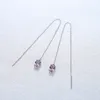 Borla larga piedras preciosas sintéticas 925 aguja de plata pendientes colgantes joyería de las mujeres coreano simple moda oído línea pendientes exquisitos accesorios regalo