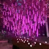 Strings Meteor Shower Light Falling Rain Outdoor Christmas Garland 8Tubes Snow Icicle For Holiday Tree Decor