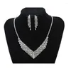 Choker Fashion Rhinestone Lady Necklace Bride Wedding Dress Full Earring Set Chain Party Jewelry