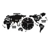 120 سم خالية من اللكمة DIY أسود أكريليك العالم خريطة كبيرة الحائط على مدار الساعة ملصقات التصميم الحديثة صامتة ساعة غرفة المعيشة ديكور المطبخ