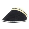 Ball Caps Spring Summer Straw Hat Solid Color Pearl Visors Sun Protection Cap For Women 10