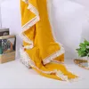 Baby Blankets Tassel Swaddling Newborn Muslin Windscreen Shawl Solid Candy Lace Double Cotton Gauze Stroller Cover Kids Fringe Bath Towel Nursery Bedding BC157