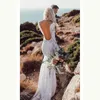 Exquisite neue Meerjungfrau -Spitze Langarm Brautkleider Open Rücken Illusion Ausschnitt Hochzeitskleider für Braut Appliked
